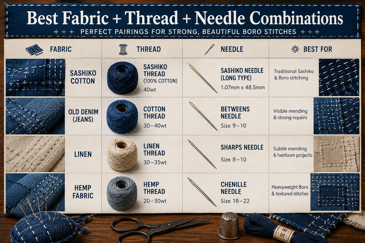 Best Fabric + Thread + Needle Combinations for Boro Stitching