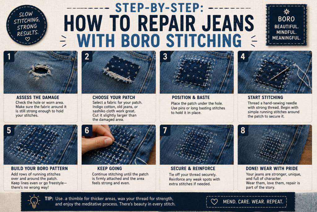 Step-by-Step: How to Repair Jeans with Boro stitching